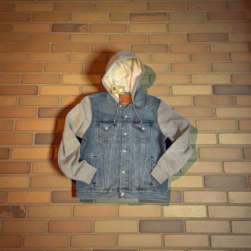 Levi's Blue Denim Jacket with Gray Hooded Sleeves